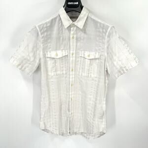 Burberry Brit White Cotton Textured Nova Check Short Sleeve Utility Shirt M Top